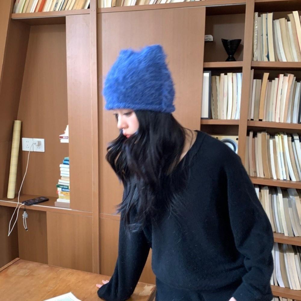 Large Head Pointed Top Hat Polyester Warm Winter Beanie Cute Fuzzy Knitted Beanie Outdoor Use