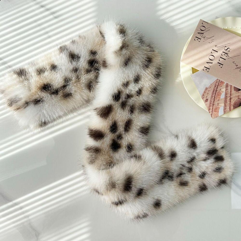 Leopard Print Plush Cap Scarf Set Fluffy Thicken Warm Fisherman Hat Outdoor Wear