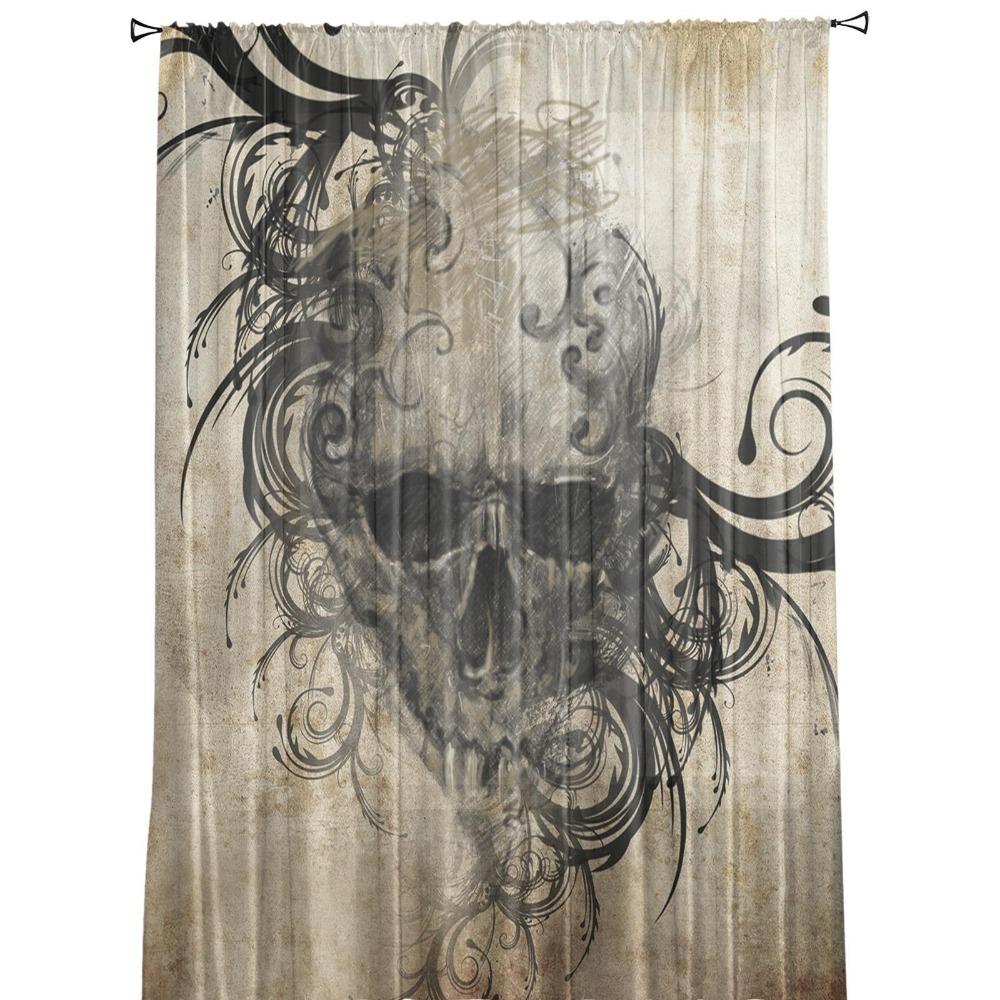 Tattoo Art Teschio Vintage Halloween Tende Trasparenti per Decorazione Soggiorno Tende Finestra Cucina Tende in Tulle Voile
