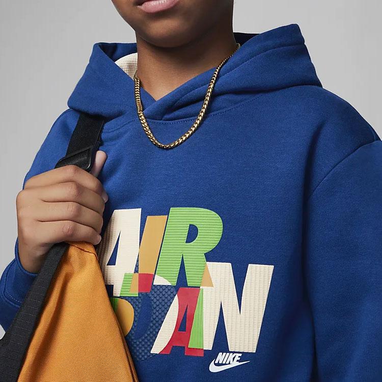 Jordan Kids Alphabet Print Hooded Pullover Sweatshirt Kids Tops Blue FB9279-486