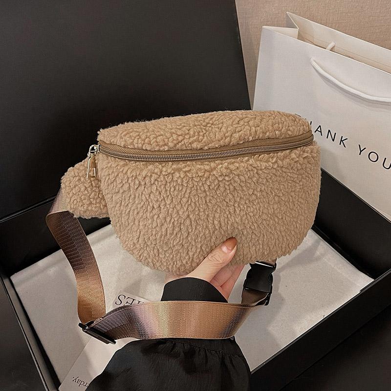 Sac banane Pelucheux pour Femme Fermeture éclair Sac Bandoulière Moelleux Mode Sac Ceinture Léger Sac Poitrine Hiver Peluche Sac Ceinture Unisexe brown