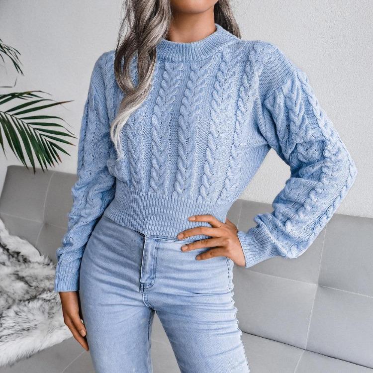 Knit Sweater Women Autumn Winter Long Sleeve Twist Neck S-XXL Crop