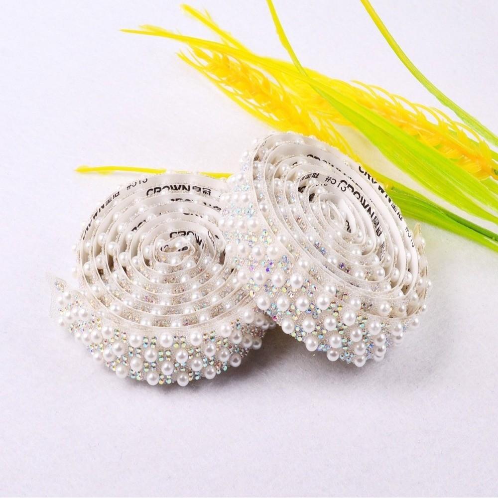 1 Yard DIY Rhinestones Trim Tape Colorful Pearl Chain  Garment Shoes Bags Bags Decoration