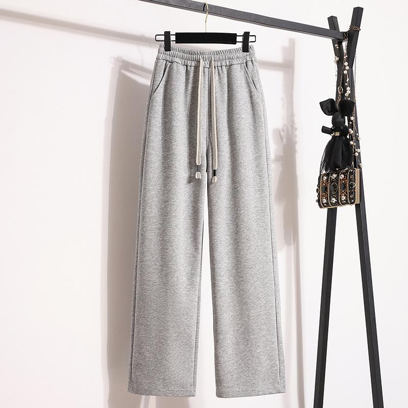 

DIMANAF 2025 Большие размеры Длинные брюки Весна Пояс Женщины Однотонные Шаровары Эластичная талия Повседневные Свободные Желтые Розовые Свободные брюки Новые 3XL серый