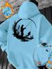 Men Fishing Sports Hoodie Fisherman Silhouette Outdoor Print Black Oversized Pullover Streetwear Sweatshirt Autumn Winter