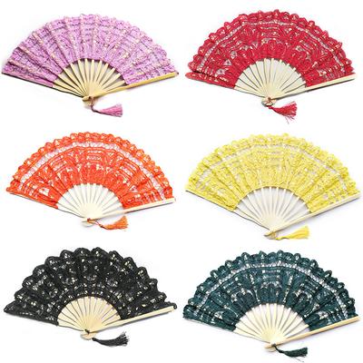 Vintage Hand Fan Folding Fan Lace Embroidered Bamboo Wood Handmade Home Decoration Wedding Party