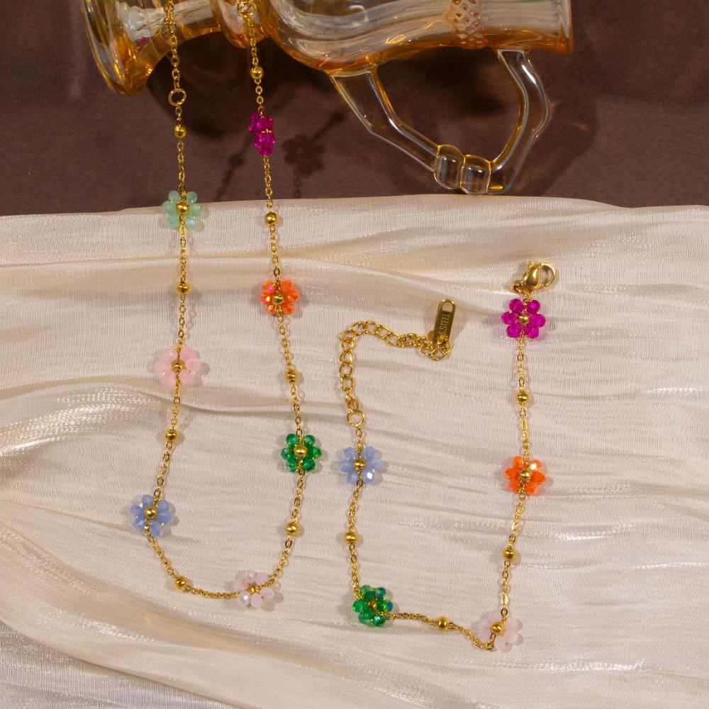 A Set New Beaded Design Bracelet Jewelry Set Flower Shape Bohemian Style Jewelry Set Colorful Beaded Necklace Fashion Accessory