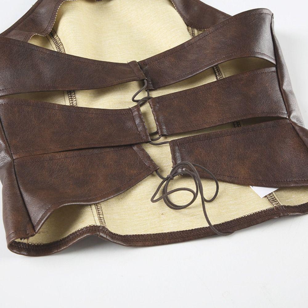 Backless Sleeveless Halter Camisole Vest Tight Top Women Fashion Leather Tank Top  Party