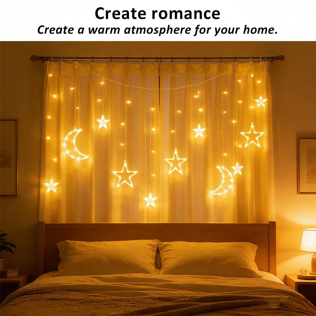LED Star String Lights 2 Modes Waterproof Star Lights Perfect for Ramadan Christmas Wedding Party Home Patio and Lawn Decoration Warm Light