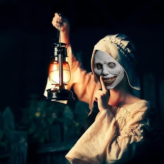 [ShuaWdk] Lachende Gesichtsmaske, Teufel mit weißen Augen, Realistischer Tierkopf für Halloween-Kostüme. Gummi-Cosplay-Requisiten, Perfekt für Kostümpartys und