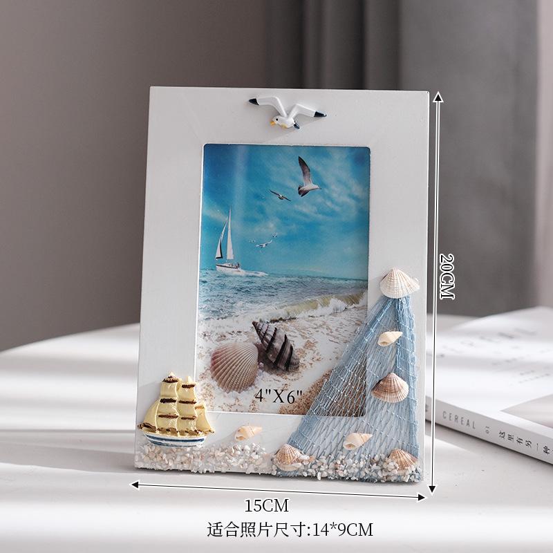 WTEMPO DIY Ocean Photo Frames Summer Shell Photo Frames Mediterranean Wooden Platform Frame Decoration Horizontal and Vertical