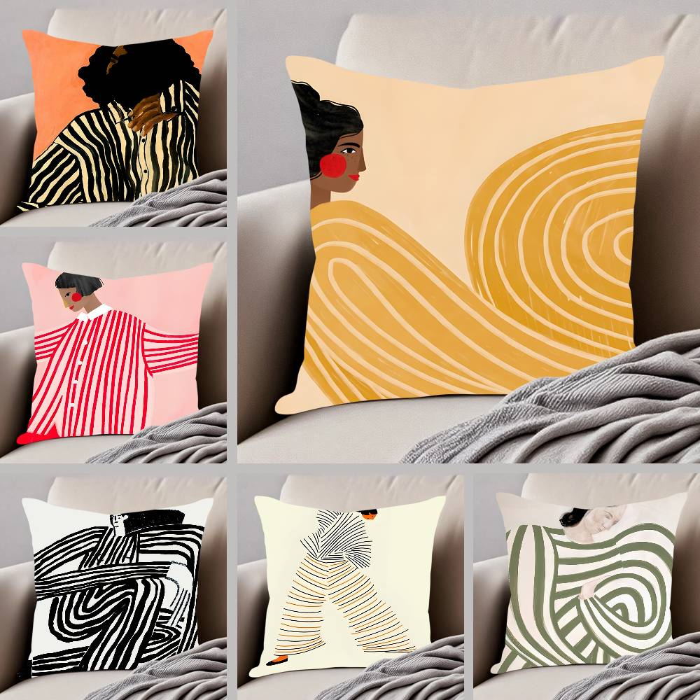 Abstract Figure Lines Girl Sofia Pillow Case Pattern Printed Pillowcase for Living Room Sofa Cushion Cover & Bedroom Decor