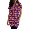 Women V Neck Pullover Dress Short Sleeve Halloween Print Pocket Casual Loose Fit Tunic Dress