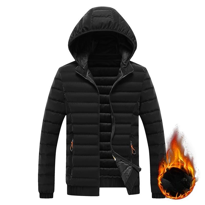 Light Thin Section of The Service Cotton Jacket Men's Models Winter Simple Solid Colour Removable Cap Thickened Hooded Jacket