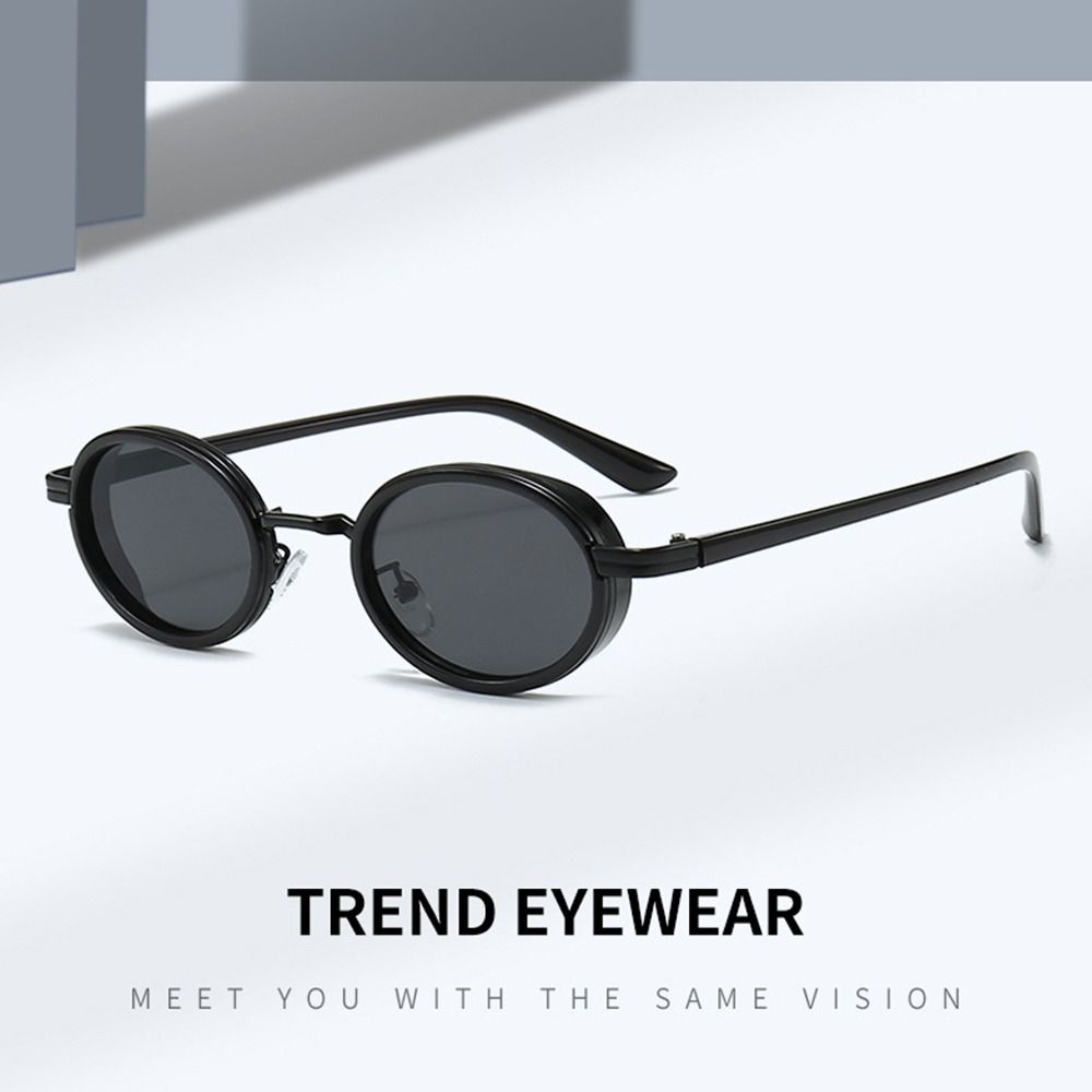 Trendy Oval Metal Frame Sunglasses UV400 Protection Hip-Hop Punk Shades for Women Men Small Frame