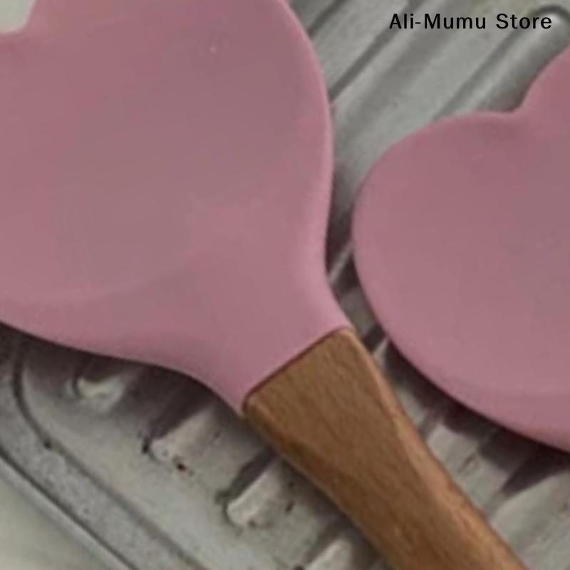 Valentijnsdag Roze Liefde Siliconen Spatel Hartvormige Houten Handvat Bakspatels Keukengerei Taart Maken Bakgereedschap