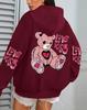 Women's Pink Love Kiss Letter Print Hoodie - Autumn Casual Loose Fit Fleece Pullover with Pocket.