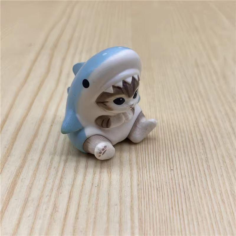 Mofusand Shark Cat Action Figurine  Plaything With Shark Headgear Kawaii Bedroom Desktop Decoration Collectable Surprise Present
