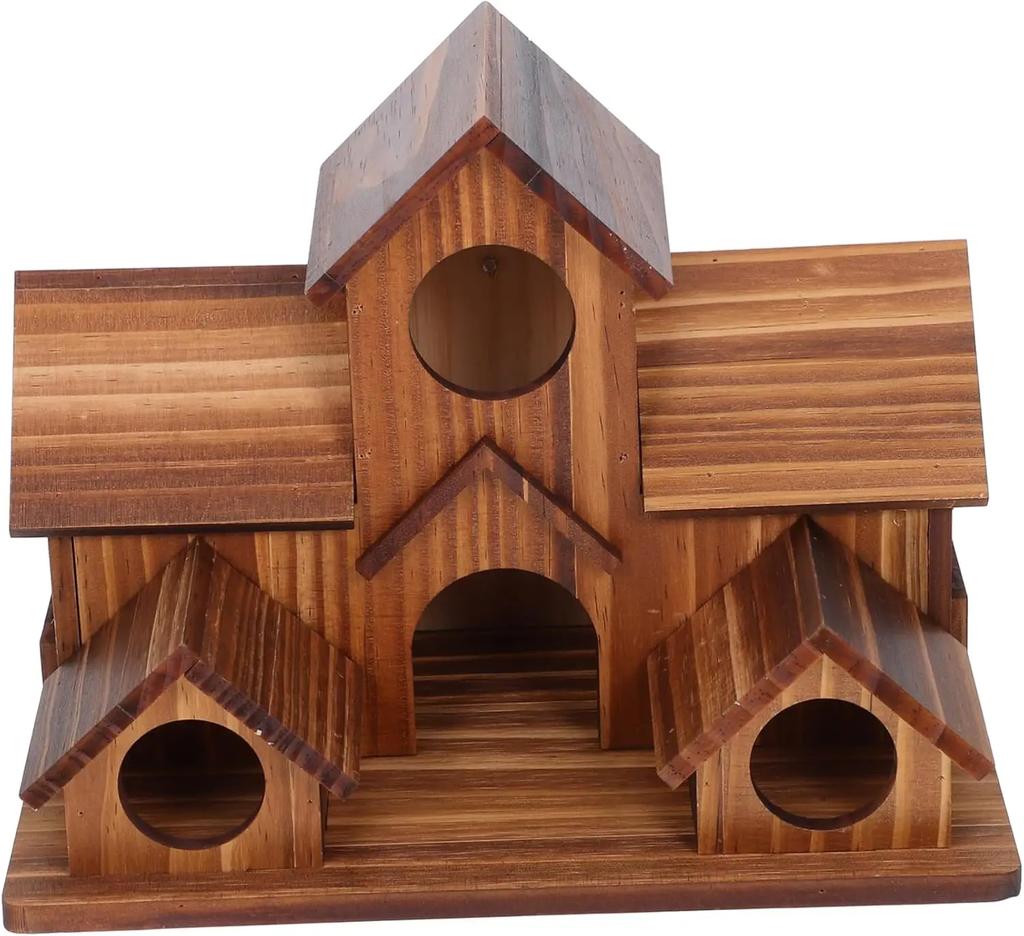 Multiple Entries Wooden Bird House Handcrafted Cedar with Arch Porch for Parakeets Finches Blue Jays Outdoor Sanctuary Decor