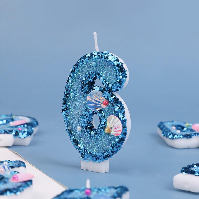 Glitter Blue Number Cake Candles Kids Boy Girl Birthday Party Cake Topper Decoration Mermaid Party Supplies Under The Sea Decor