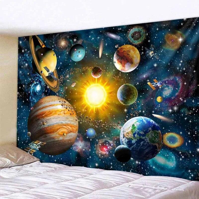 Galaxy Night Sky Tapestry Moon Night Starry Sky Scenery Tapestry Bohemian Psychedelic Home Living Room Bedroom Decoration