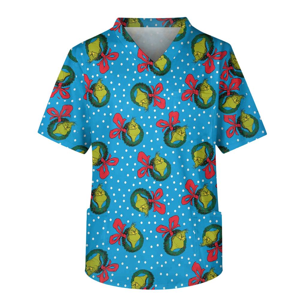 Men's Casual Short-Sleeved V-Neck Printed Front Pocket Top