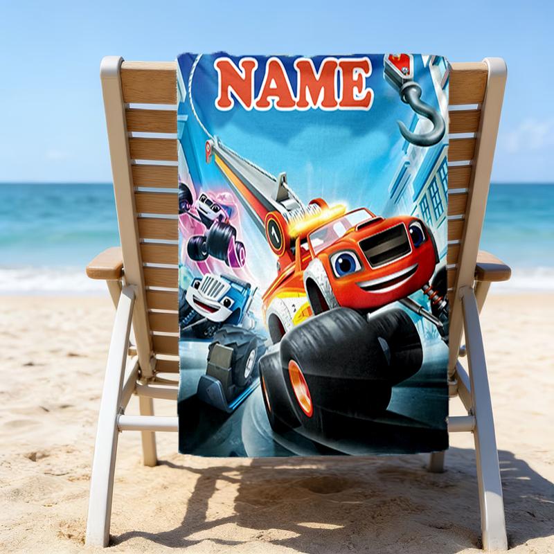 1 Stück Blaze und die Monster-Maschinen 3 Strandtuch mit individuellem Namen, Strand-/Schwimm-/Bade-/Picknick-/Camping-Handtuch, Geeignet für Strandurlaub am Meer