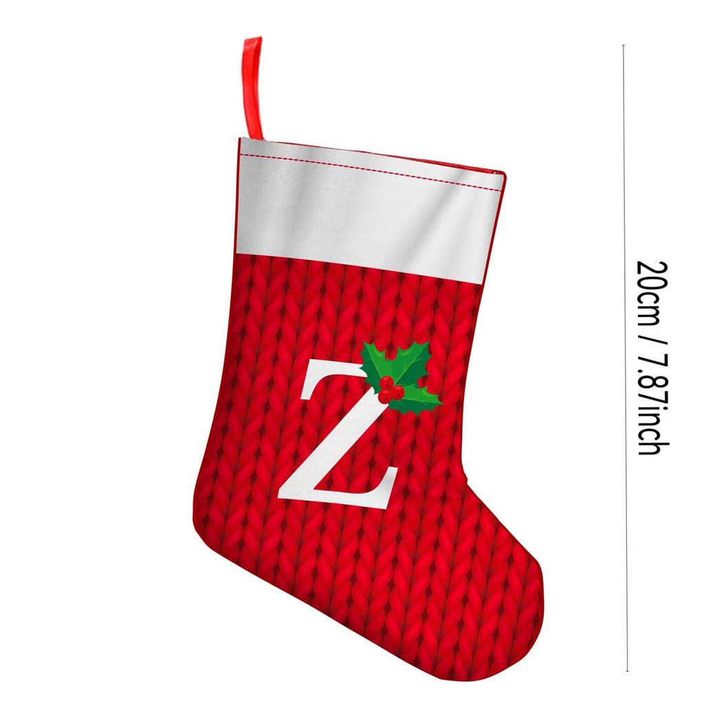 Christmas Stocking 26 Letters Design Knitted Pattern Holly Embellished Festive Holiday Christmas Hanging Ornament