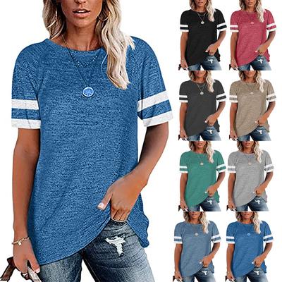 Stil de vară pentru femei europene și americane, cu gât rotund, mânecă scurtă, culoare asortată, bluză casual largă, tricou