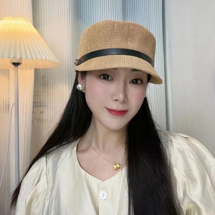 Straw hat women's new summer belt buckle elegant equestrian hat straw cap British sunshade sun protection hat