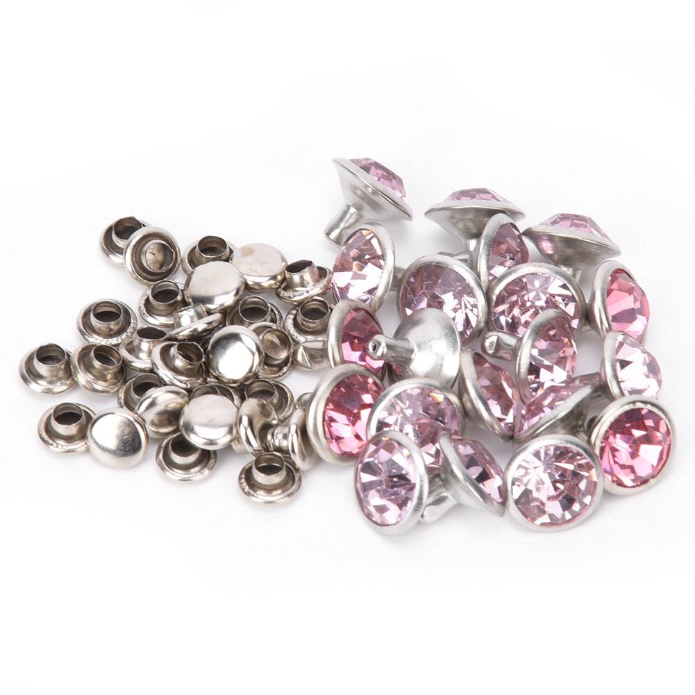 20 Set Rhinestone Rivet Colorful Silver Side DIY Bag Shoes Clothes Decoration 10mm10mm Silver Side Pink Rhinestone