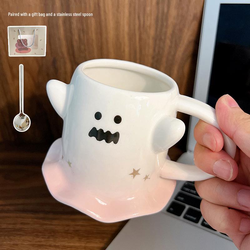 Creative Cartoon Cute Mug with Lid and Spoon - Large Capacity Ceramic Coffee Cup for Women & Couples