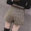 2024 Spring/Autumn High-Waist Plaid Woolen Shorts with Belt for Women – Fashionable Slim Fit