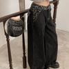 The Pink Amu Leopard Stitch Wide Leg Denim Pants