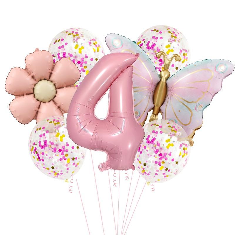 Rosa Zahlen-Schmetterling-Ballon-Set Mädchen Rosa Schmetterling Folie 32 Zoll Babyparty Hochzeit Schmetterling-Motto Geburtstagsparty Dekoration
