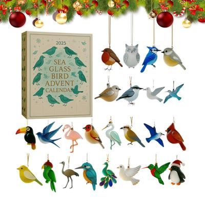 Christmas Calendar 2025 2D Acrylic Decor 24 Days Bird Christmas Countdown Decorations Sea Glass Bird Advent Christmas Calendar