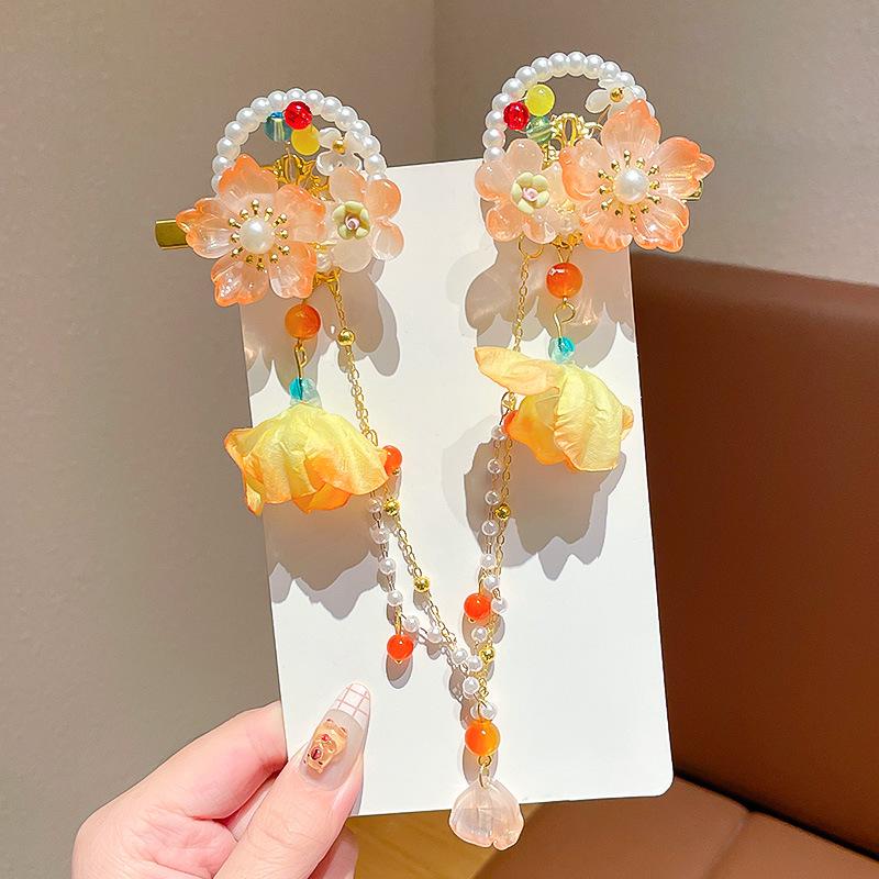 Acessórios de Cabelo Hanfu de Estilo Antigo: Adorno de Cabeça Infantil com Corrente de Testa, Franja e Design de Fada Princesa