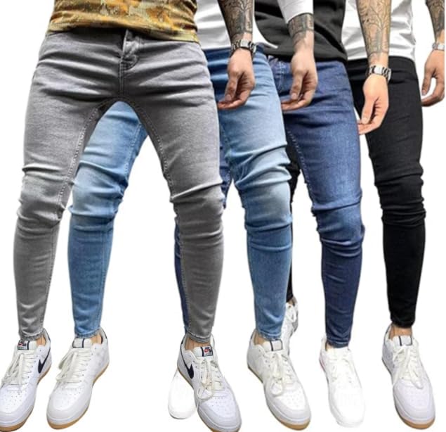 Petit De Français Men's Denim Jogger Pants, Distressed Jeans, Rider Jeans, Motorcycle Jeans, D-46 (L, Blue)