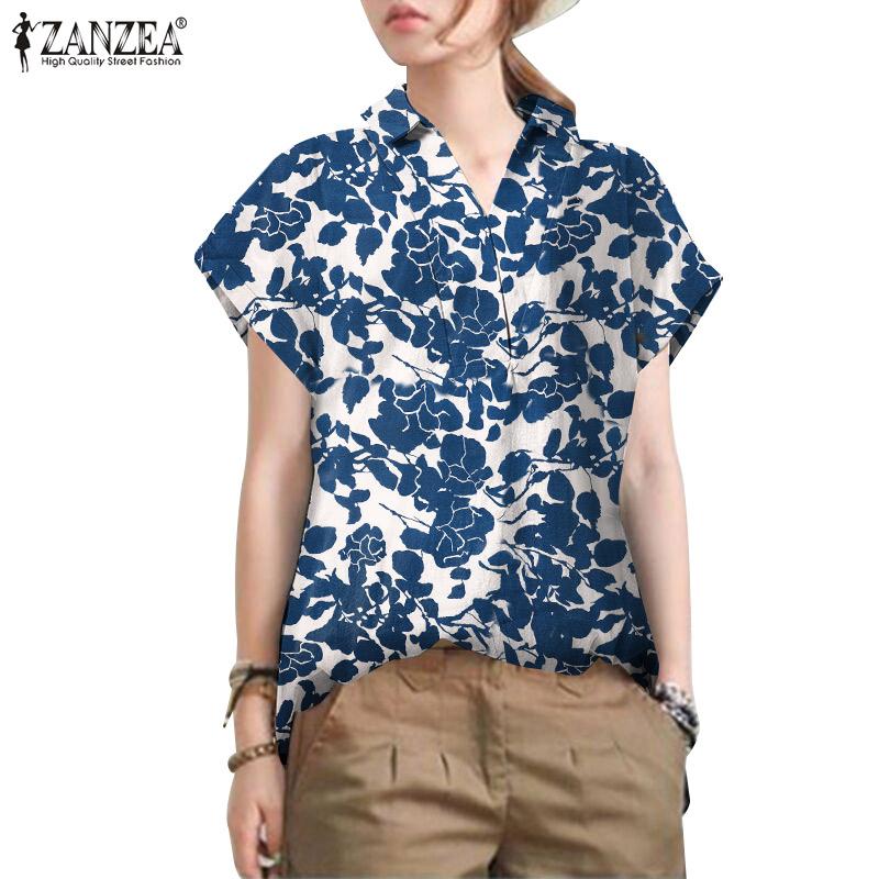

ZANZEA Женская повседневная блузка с отложным воротником и короткими рукавами, летняя
