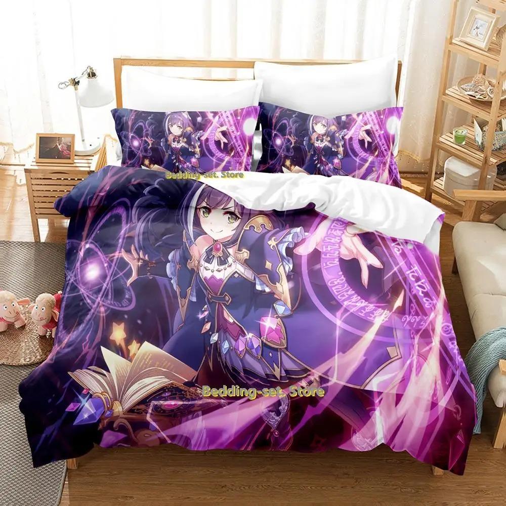 Princess Connect! ReDive Bed Cover Kit Cartoon Anime Three-piece Set Adult Kid Bedroom Duvetcover Sets Three-Dimensional Kawaii Girls Couette