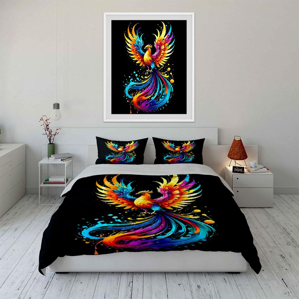 Multicolor phoenix with splashes. Bedding sets Duvet cover sets Duvet covers Pillowcases(1 * Duvet Cover 2 * Pillowcases without duvet insert)