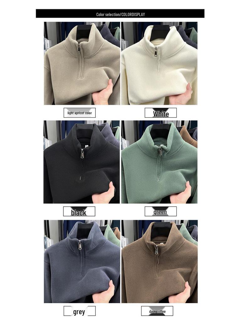 600g Double-Sided Sherpa Fleece Men's Half-Zip Hoodie 2025 - Warm Stand-Up Collar for Autumn/Winter