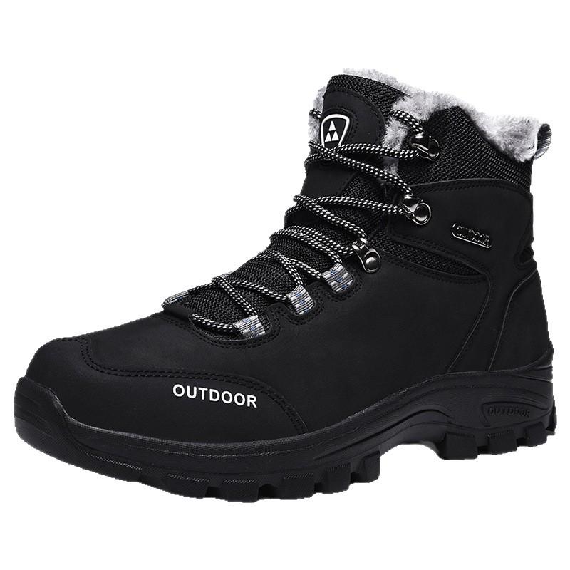 Outdoor casual non-slip mountaineering hiking shoes men's autumn and winter new medium and high-top velvet men's shoes
