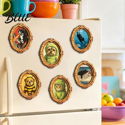 Refrigerator Magnets Ornament 1/6Pcs Halloween Retro Frame Magnet Wood Carved Fridge Metal Surface Decorations Cabinet Whiteboard Magnet for