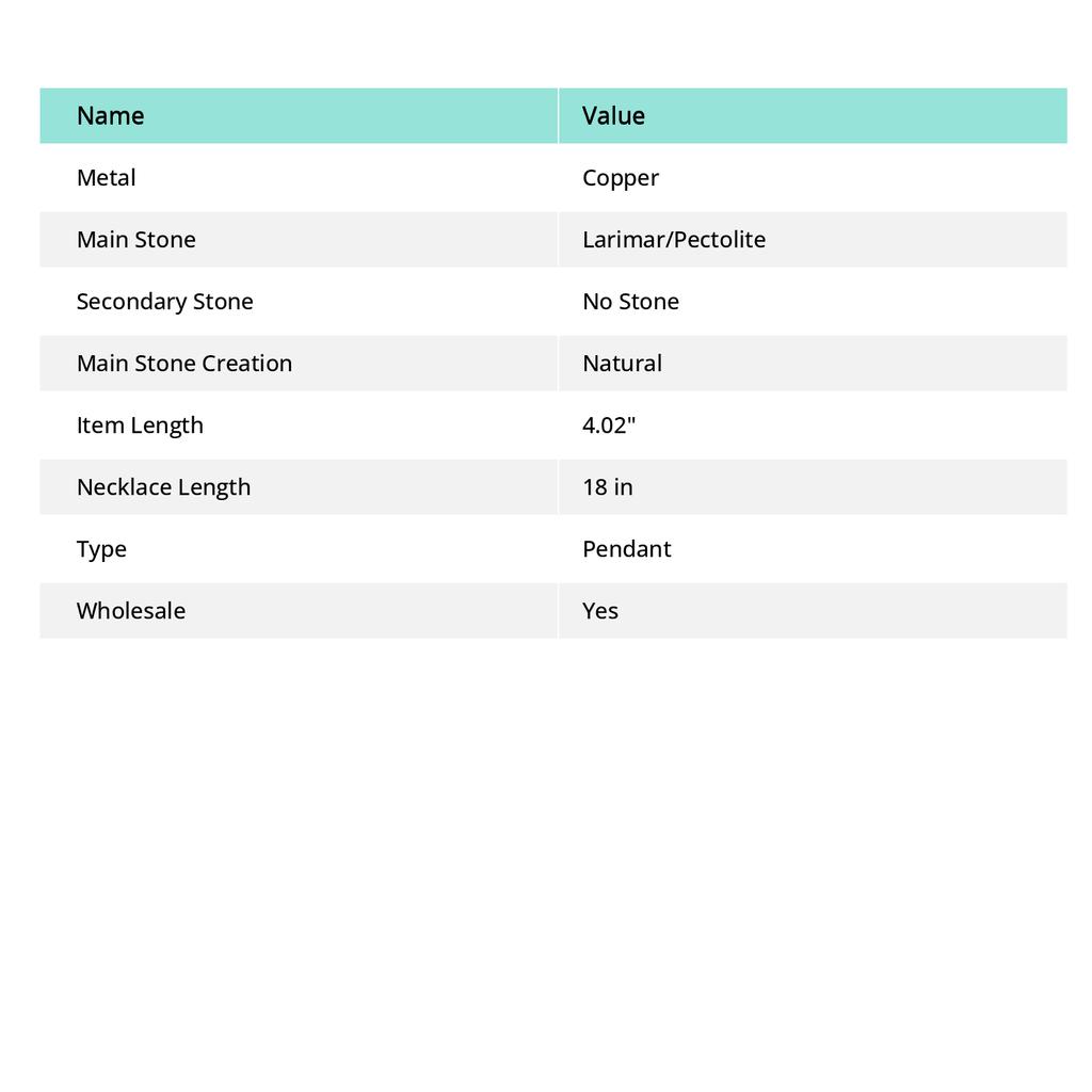 Natural Caribbean Larimar Gemstone Copper Wire Wrap Gift Pendant 4.02 H0m42