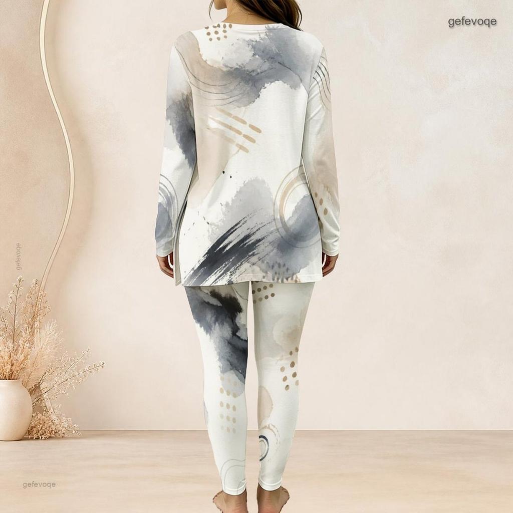 Women Plus Size Blue Printed Front Zip Long Sleeve Longline Top Fitted Pants Two Piece Set