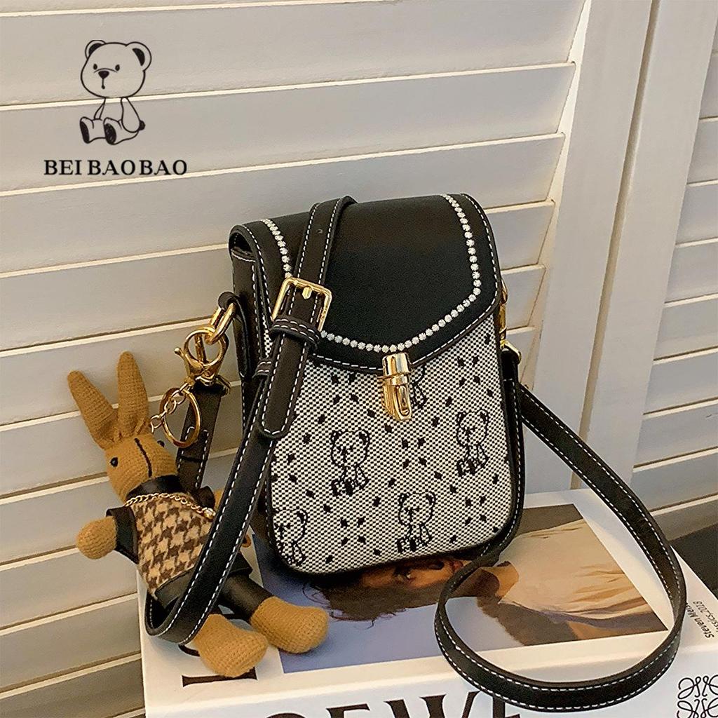 Damen Canvas Bär Schulter Crossbody Tasche - Lässig, Vielseitig, Farbblock-Design