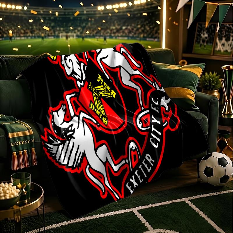 Exeter City Fc Crest Throws Blanket Flannel Blankets Plush for Couch Bed Gifts for Men Women Travel Picnic Blanket Christmas Fan Gifts