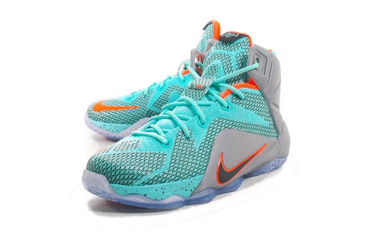 Nike Lebron 12 'NSRL' Cushioning High Top Children's Basketball Shoes Light Blue Gray Multicolor Teenagers 685181-302
