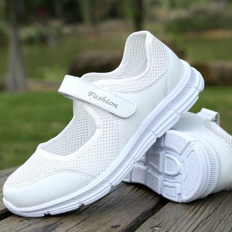 Women Mesh Solid Color Running Sports Shoes Ladies Round Toe Flat Heel Anti Slip Sandals